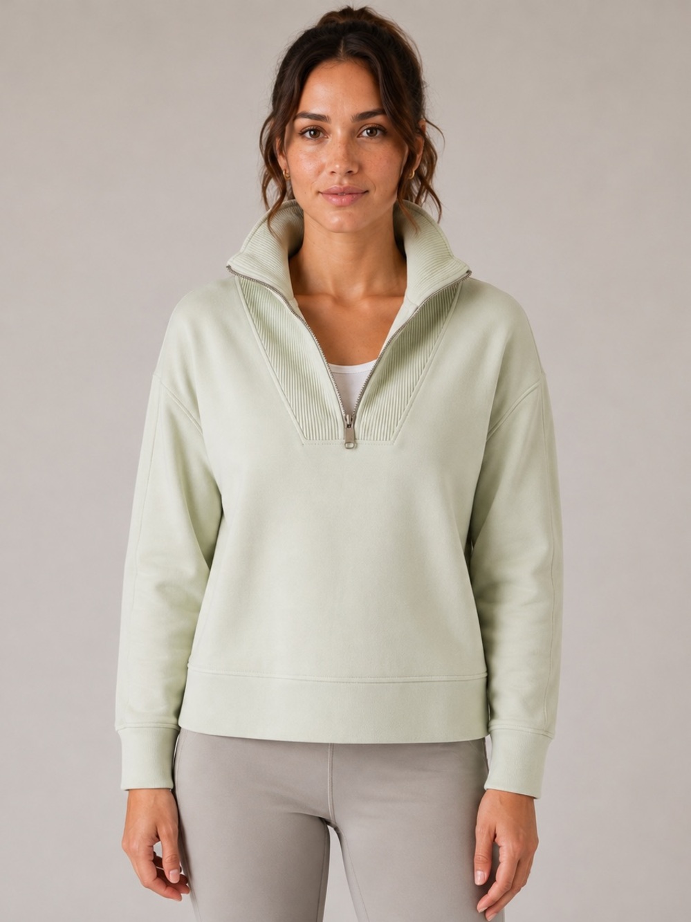 Athleta Retroplush Revive Half Zip Sage Green Fleece Pullover